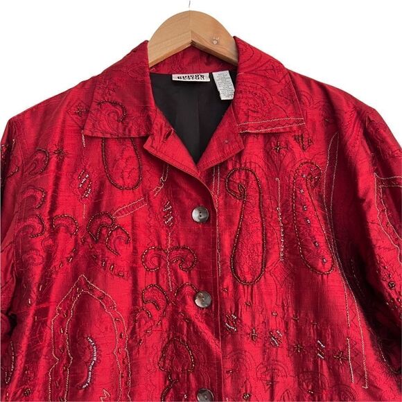 Vintage Chico’s Boho Red Silk Beaded + Embroidered Jacket Size 0 (= Small/4) - Picture 4 of 7